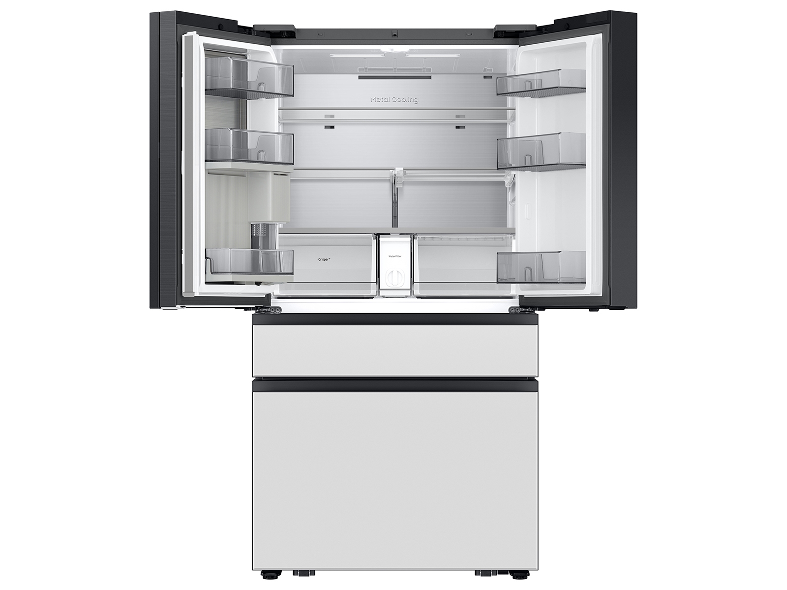 Bespoke 23 cu. ft. Counter Depth 4-Door French Door Refrigerator with AI Family Hub™+ AI Vision Inside™ in White Glass