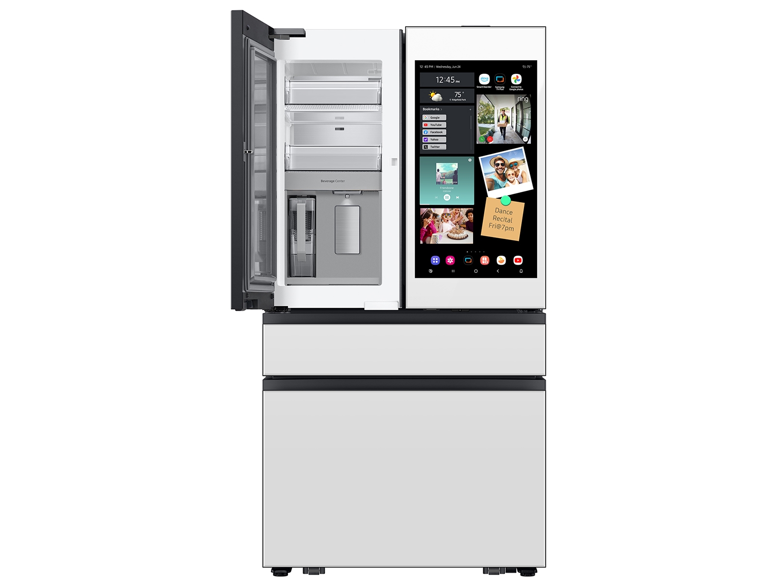 Bespoke 23 cu. ft. Counter Depth 4-Door French Door Refrigerator with AI Family Hub™+ AI Vision Inside™ in White Glass