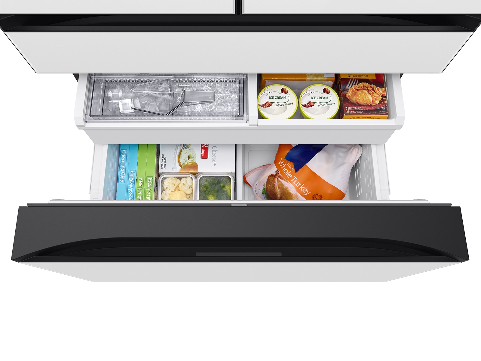 Bespoke 23 cu. ft. Counter Depth 4-Door French Door Refrigerator with AI Family Hub™+ AI Vision Inside™ in White Glass