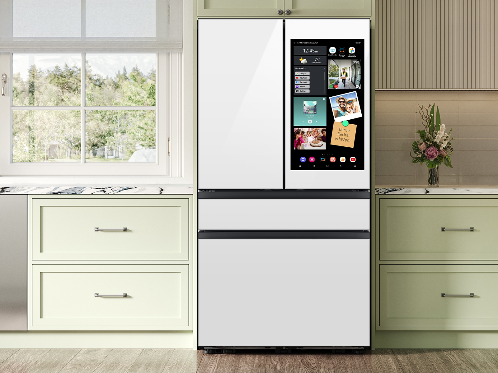 Bespoke 23 cu. ft. Counter Depth 4-Door French Door Refrigerator with AI Family Hub™+ AI Vision Inside™ in White Glass