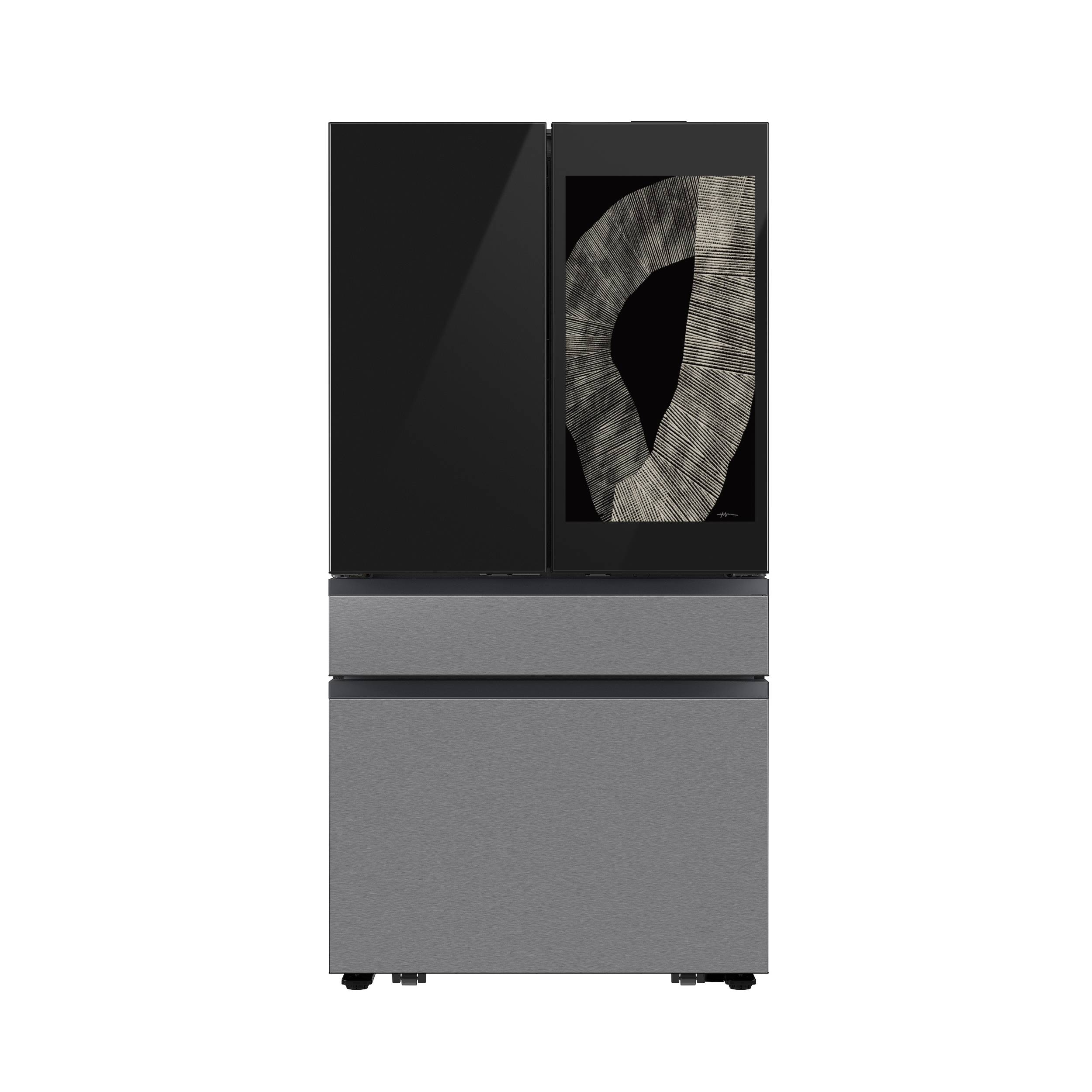 Thumbnail image of Bespoke 23 cu. ft. Counter Depth 4-Door French Door Refrigerator with AI Family Hub&trade;+ &amp; Inner Beverage Center&trade; in Charcoal Glass and Stainless Steel