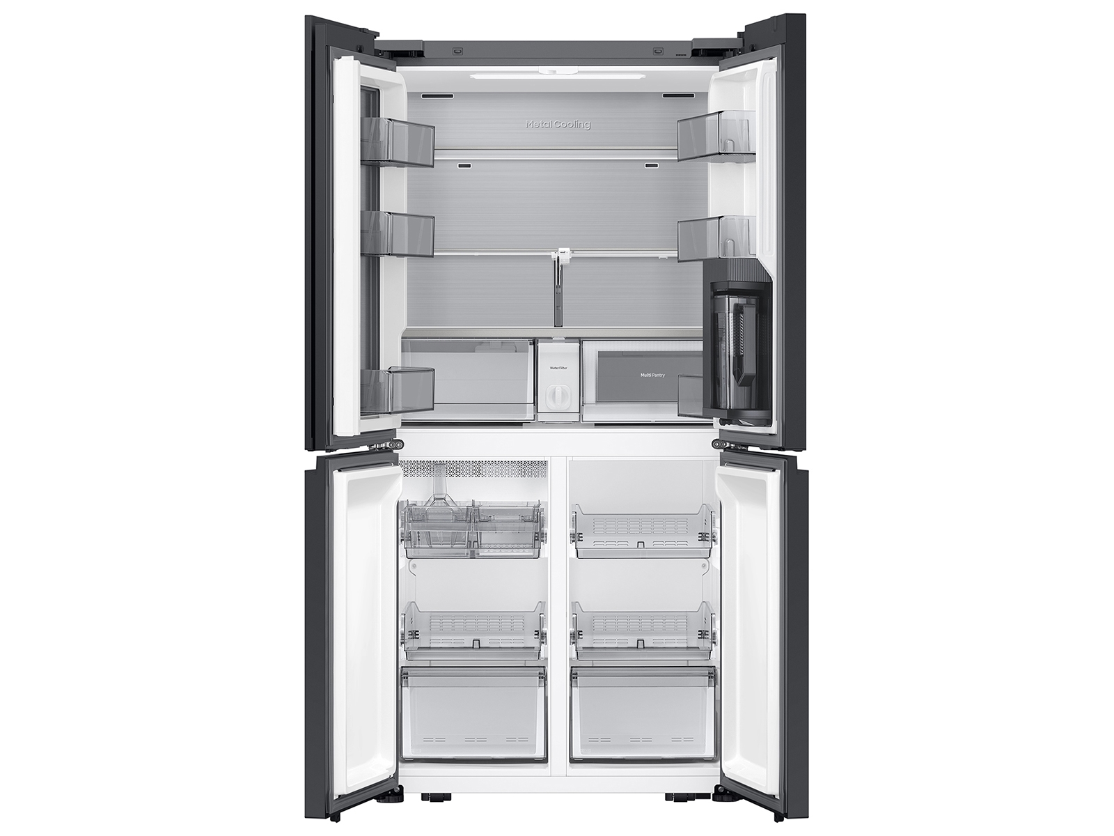 Thumbnail image of Bespoke 22 cu. ft. Counter Depth 4-Door French Door Refrigerator with Zero Clearance Fit &amp; Food Showcase Door in White Glass