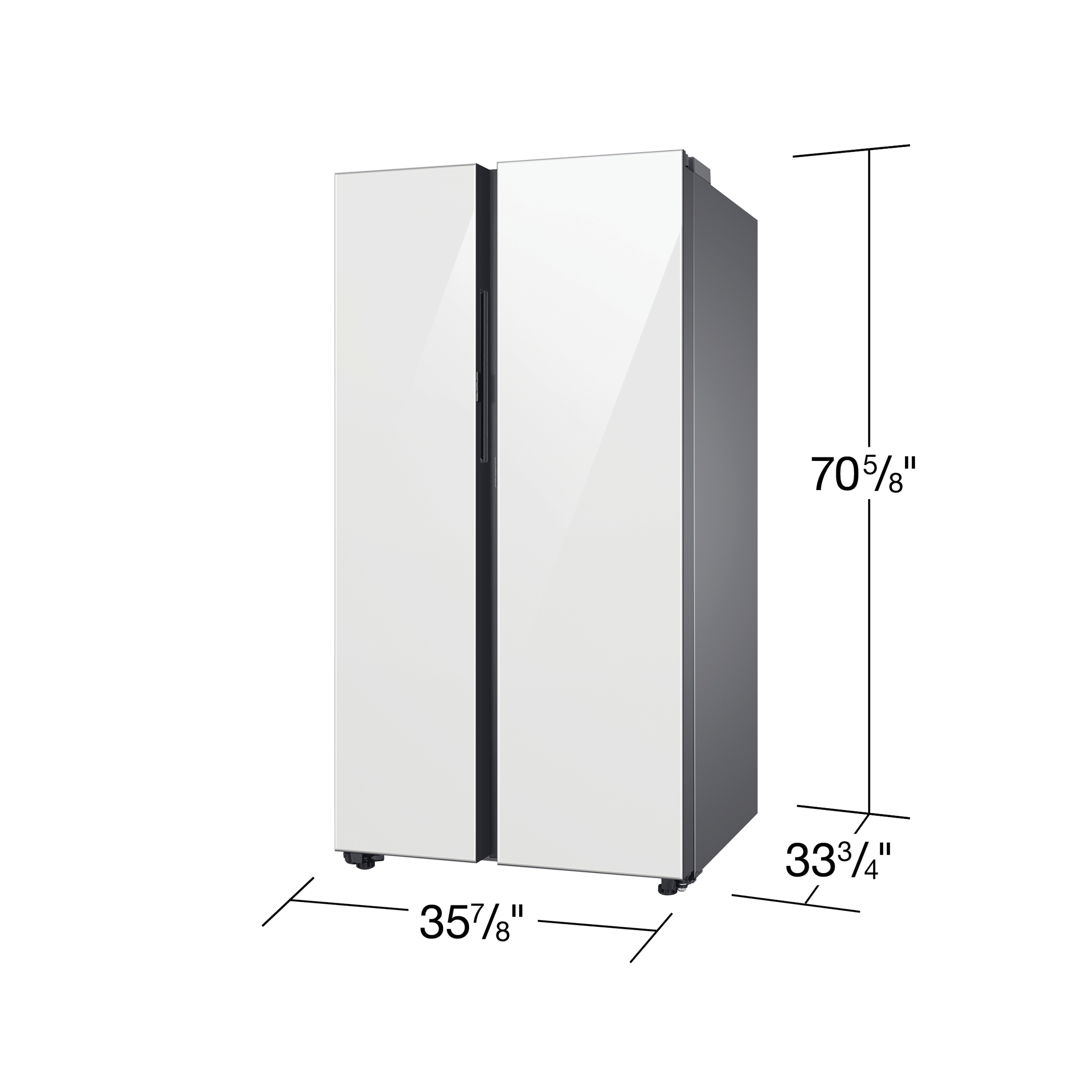 Bespoke 28 cu. | Center US Glass White Side-by-side Refrigerator ft. Samsung in with Beverage