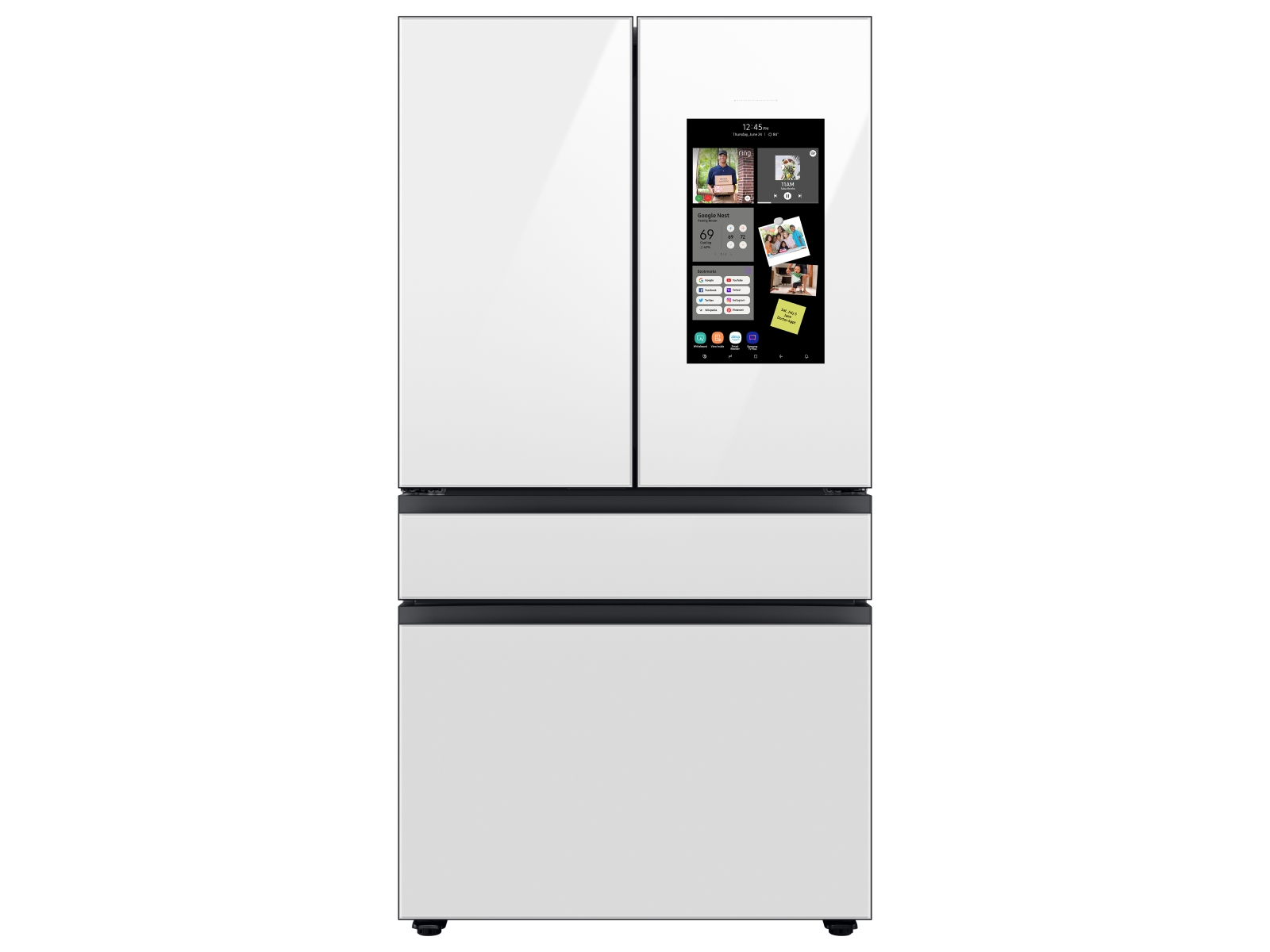 Samsung Bespoke 23 Cu. ft. Customizable 4-Door French Door Smart Refrigerator with White Glass Family Hub Panel, Counter Depth