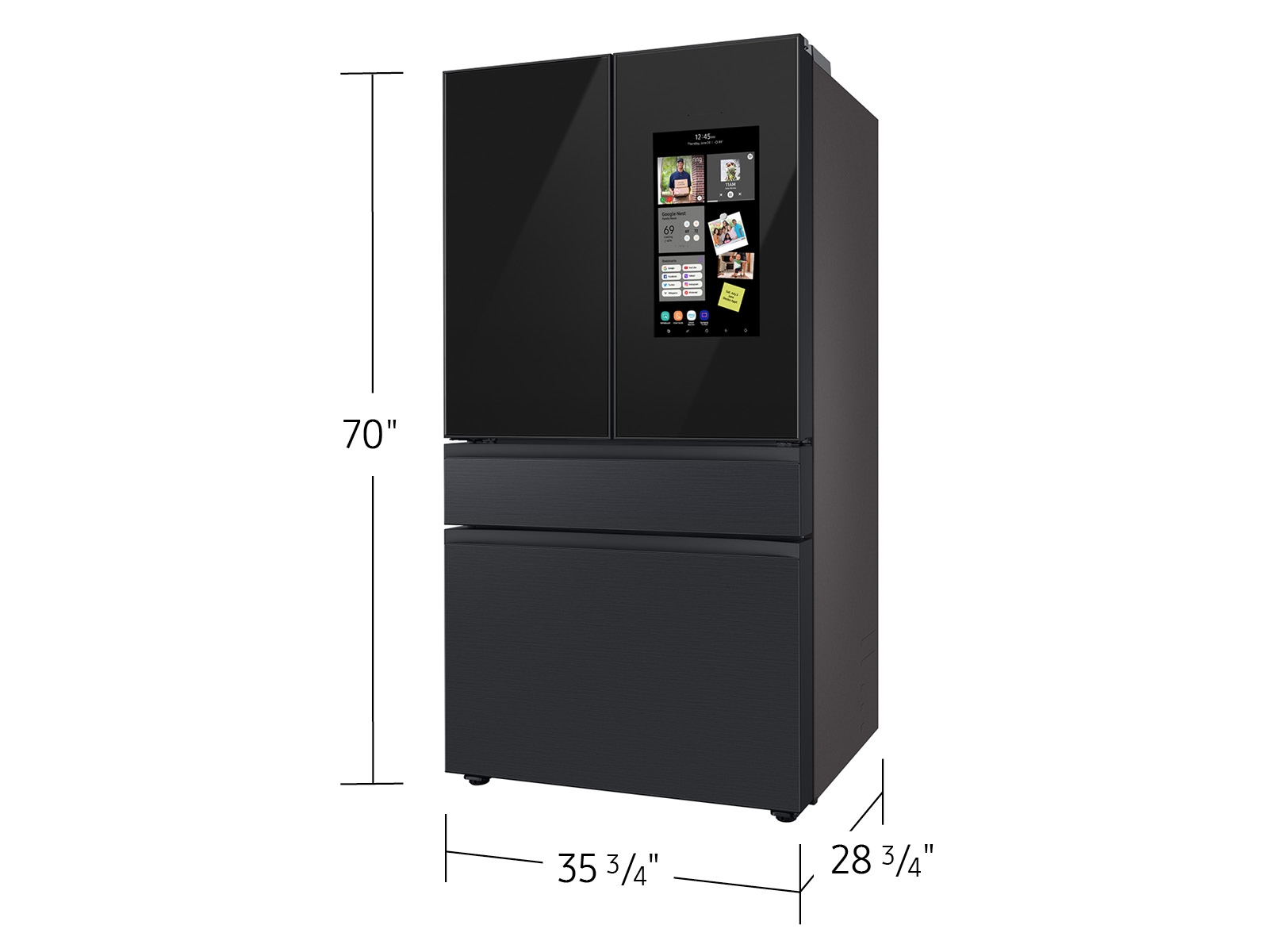 Thumbnail image of Bespoke 4-Door French Door Refrigerator (23 cu. ft.) – with Top Left and Family Hub™ Panel in Charcoal Glass - and Matte Black Steel Middle and Bottom Panels