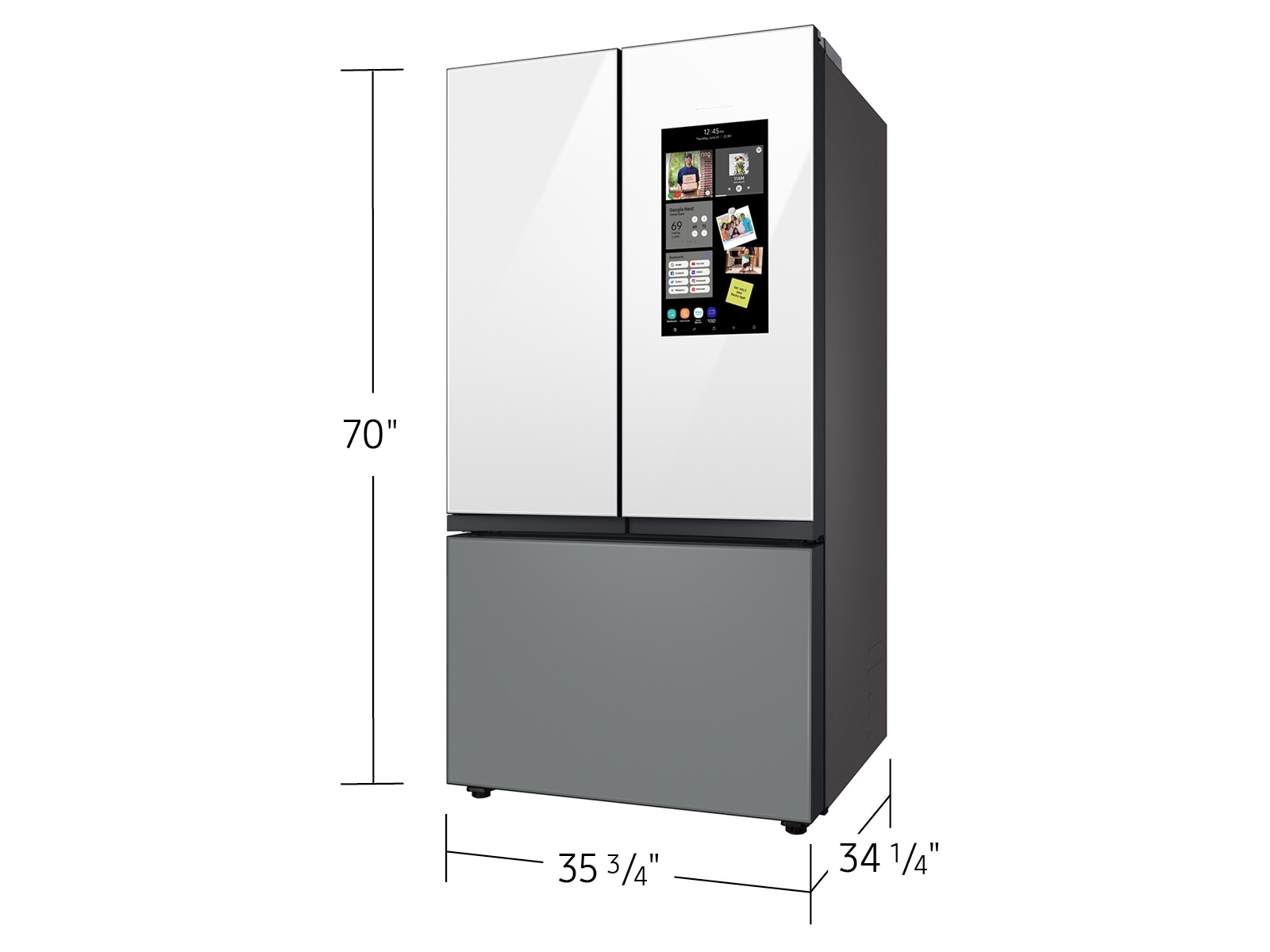 Thumbnail image of Bespoke 3-Door French Door Refrigerator (30 cu. ft.) &ndash; with Top Left and Family Hub&trade; Panel in White Glass - and Matte Grey Glass Bottom Door Panel