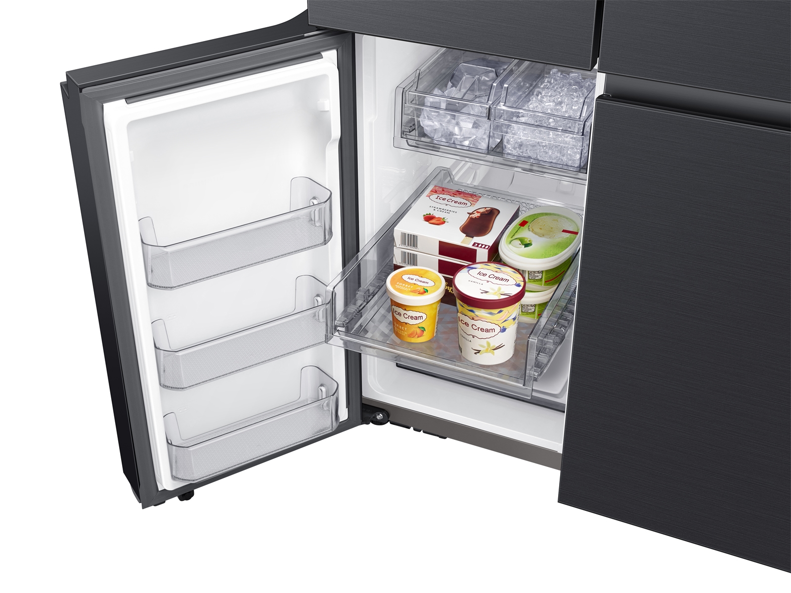 Samsung Bespoke 23 Cu. Ft. Smart Counter Depth 4-Door Flex Refrigerator -  White Glass Top Panels and Matte Black Steel Bottom Panels Included