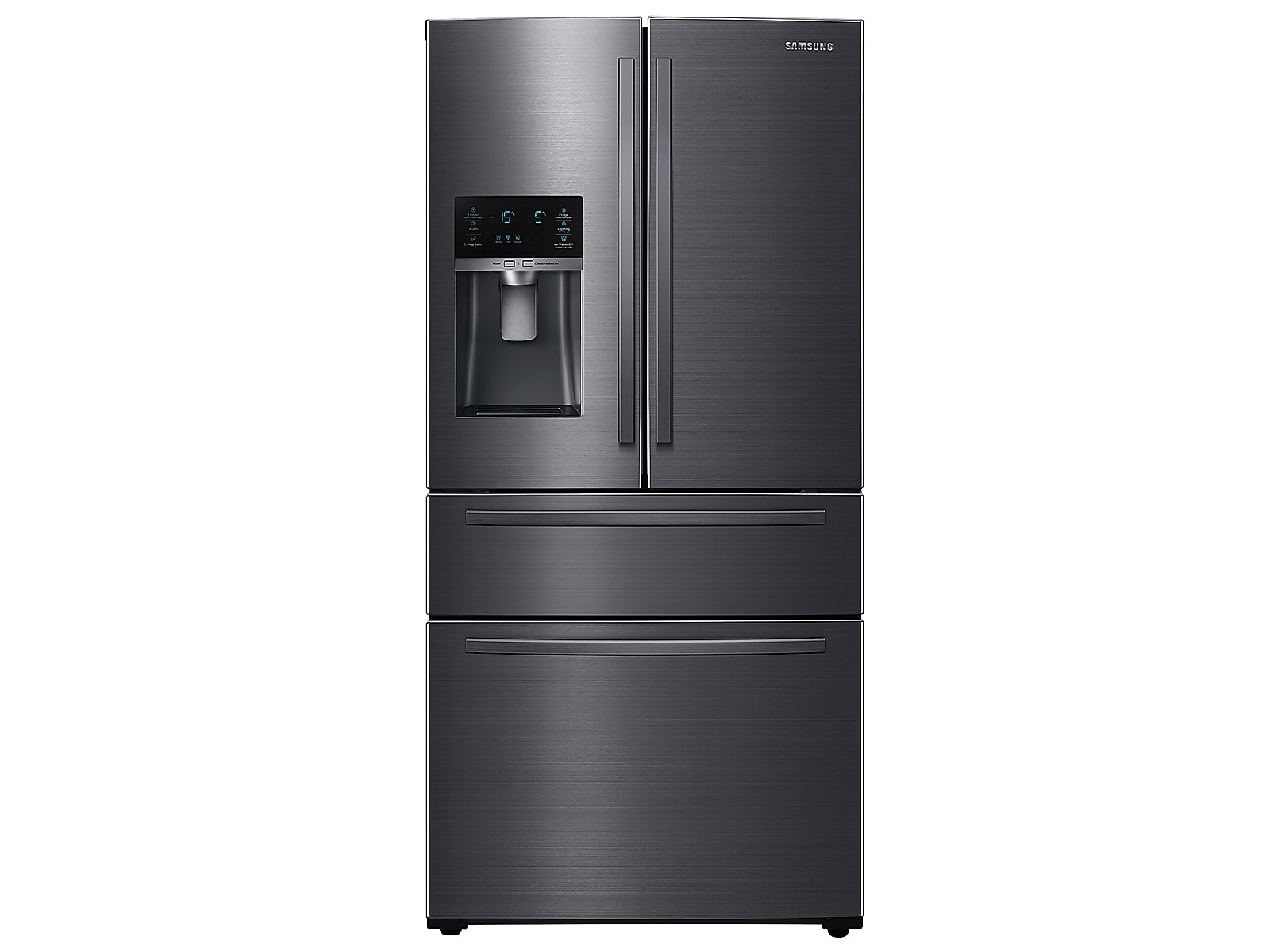 Samsung 25 cu. ft. Large Capacity 4-Door French Door Refrigerator with External Water & Ice Dispenser in Black Stainless Steel(RF25HMIDBSG/AA)