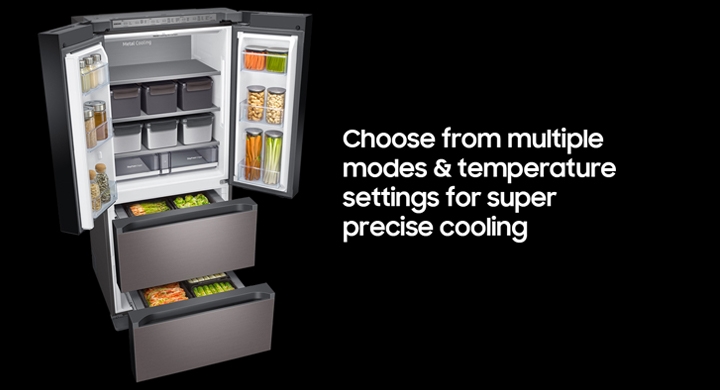 Samsung 17.3 cu. ft. Smart Kimchi and Specialty 4-Door French Door  Refrigerator in White-Navy Glass