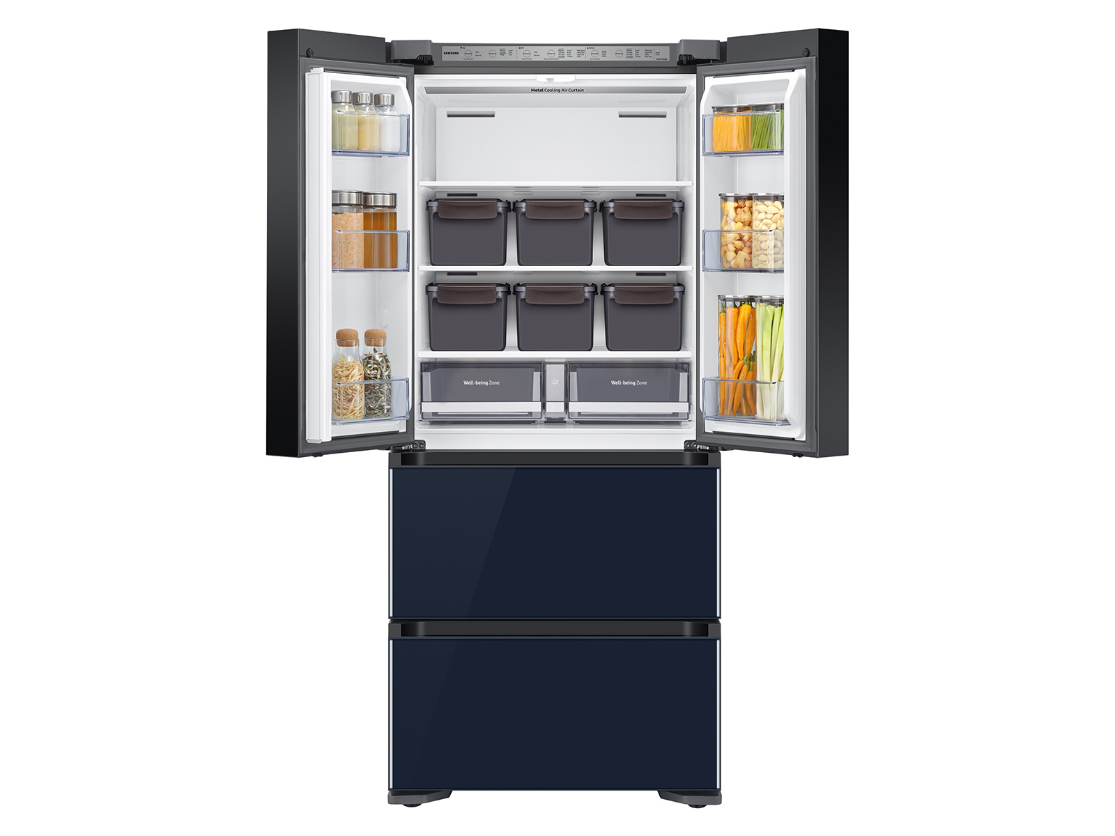 Thumbnail image of 17.3 cu. ft. Smart Kimchi & Specialty 4-Door French Door Refrigerator in White-Navy Glass