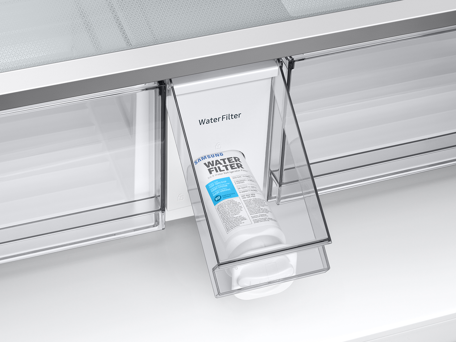 Thumbnail image of Bespoke 4-Door French Door Refrigerator (29 cu. ft.) with AutoFill Water Pitcher and Customizable Door Panel Colors in Morning Blue Glass Top Panels and White Glass Middle and Bottom Panels