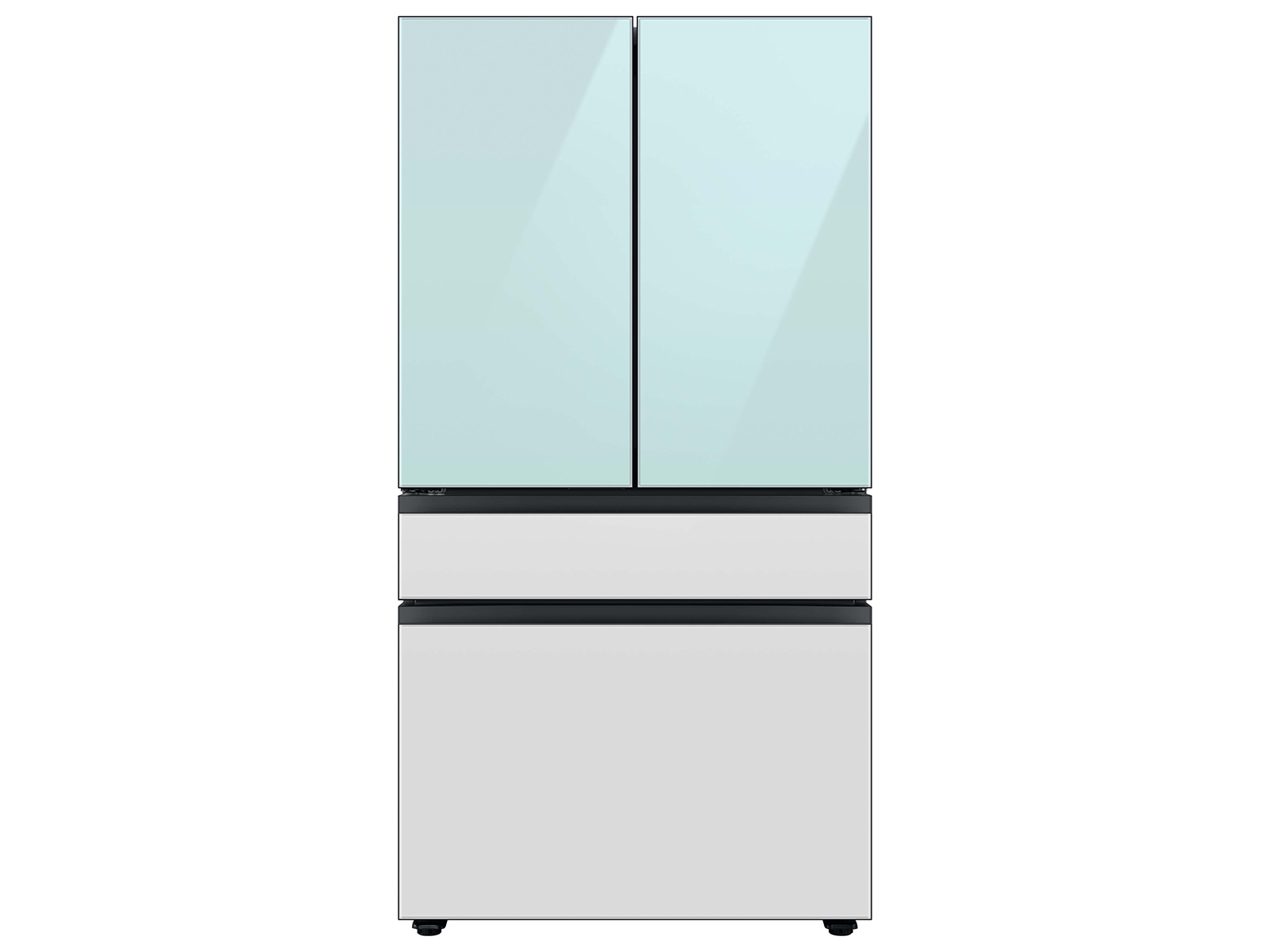 Thumbnail image of Bespoke 4-Door French Door Refrigerator (23 cu. ft.) with AutoFill Water Pitcher and Customizable Door Panel Colors in Morning Blue Glass Top Panels and White Glass Middle and Bottom Panels