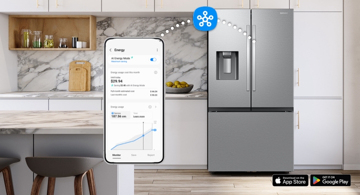 Wifi Refrigerator connected to SmartThings app on phone