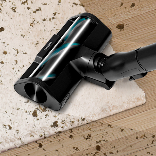 Cordless vacuum with dual brush roller cleaning carpet and hard wood floor