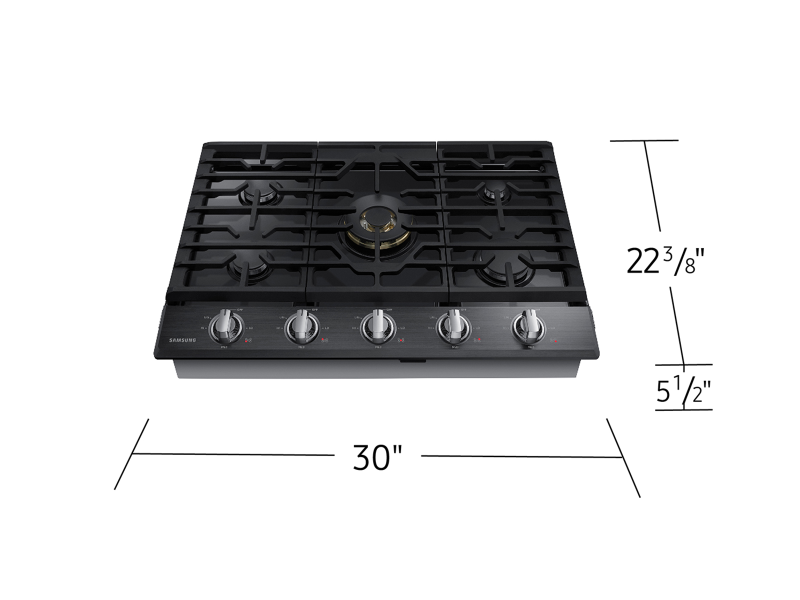 30” Smart Gas Cooktop with 22K BTU Dual Power Burner in Black Stainless Steel