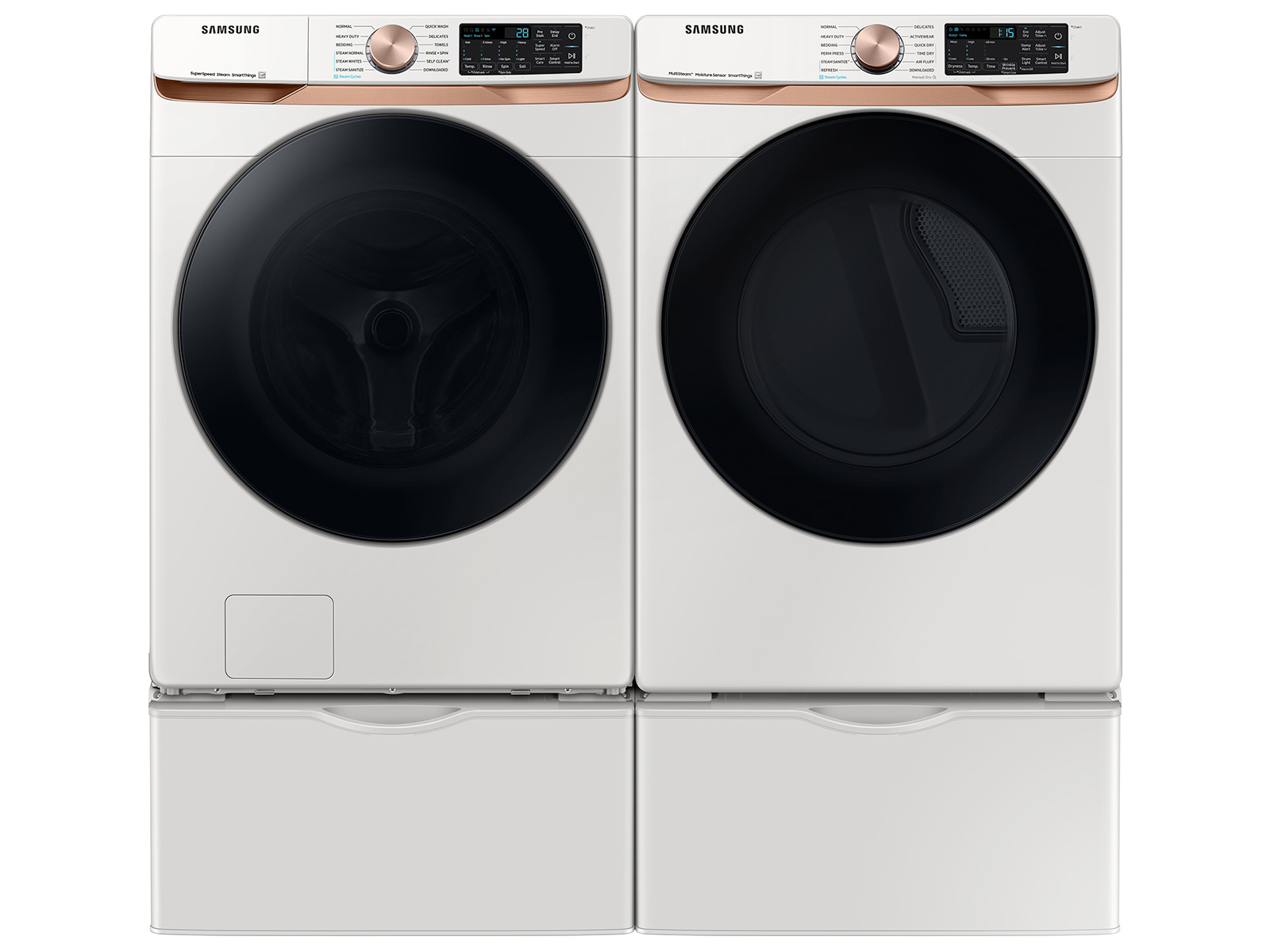 Thumbnail image of Extra Large Capacity Smart Front Load Washer with Super Speed Wash and Smart Electric Dryer with Steam Sanitize+ and Sensor Dry in Ivory