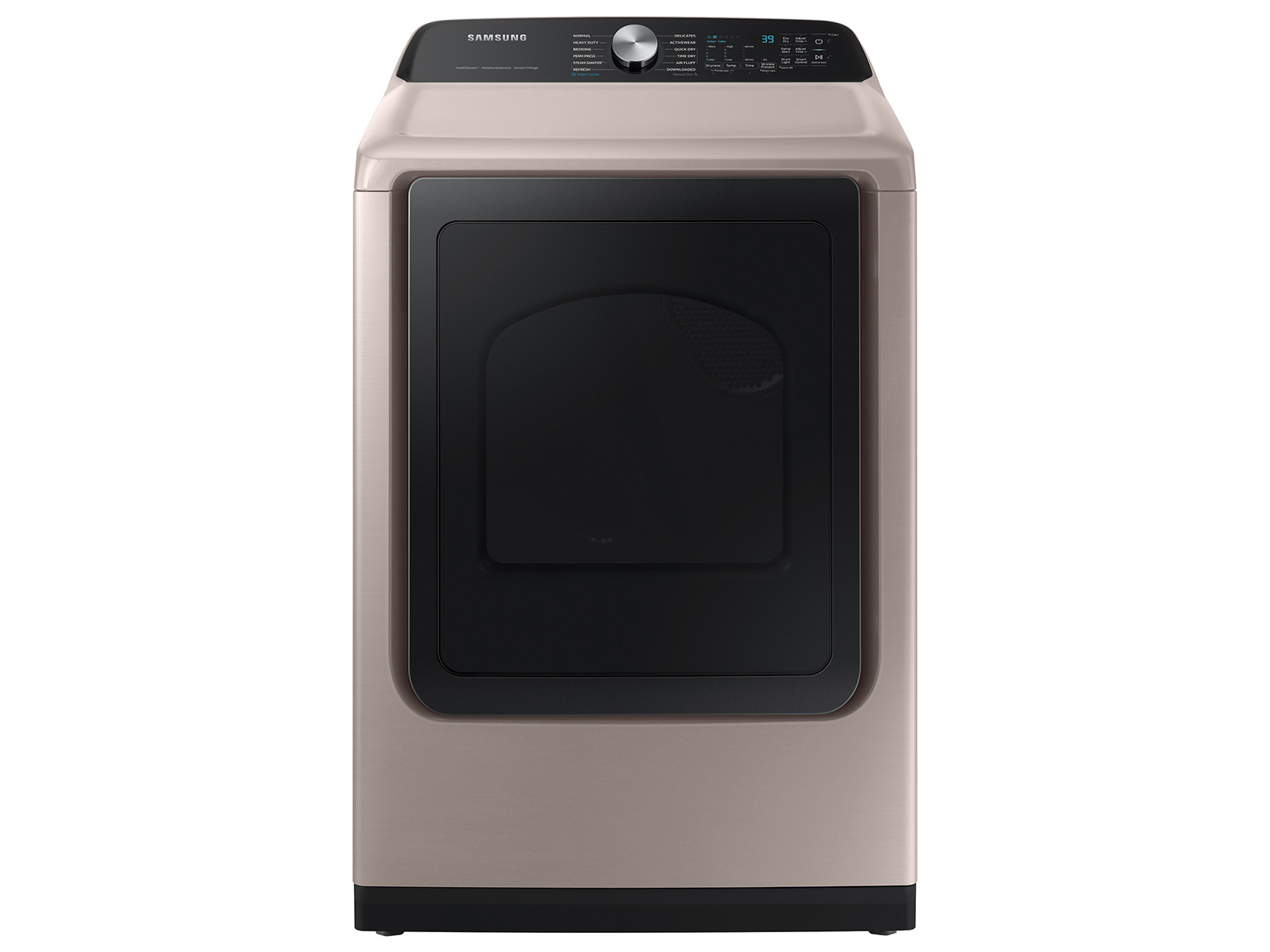 Smart Top Load Super Speed Wash Washer and Smart Steam Sanitize+ Electric Dryer package in Champagne