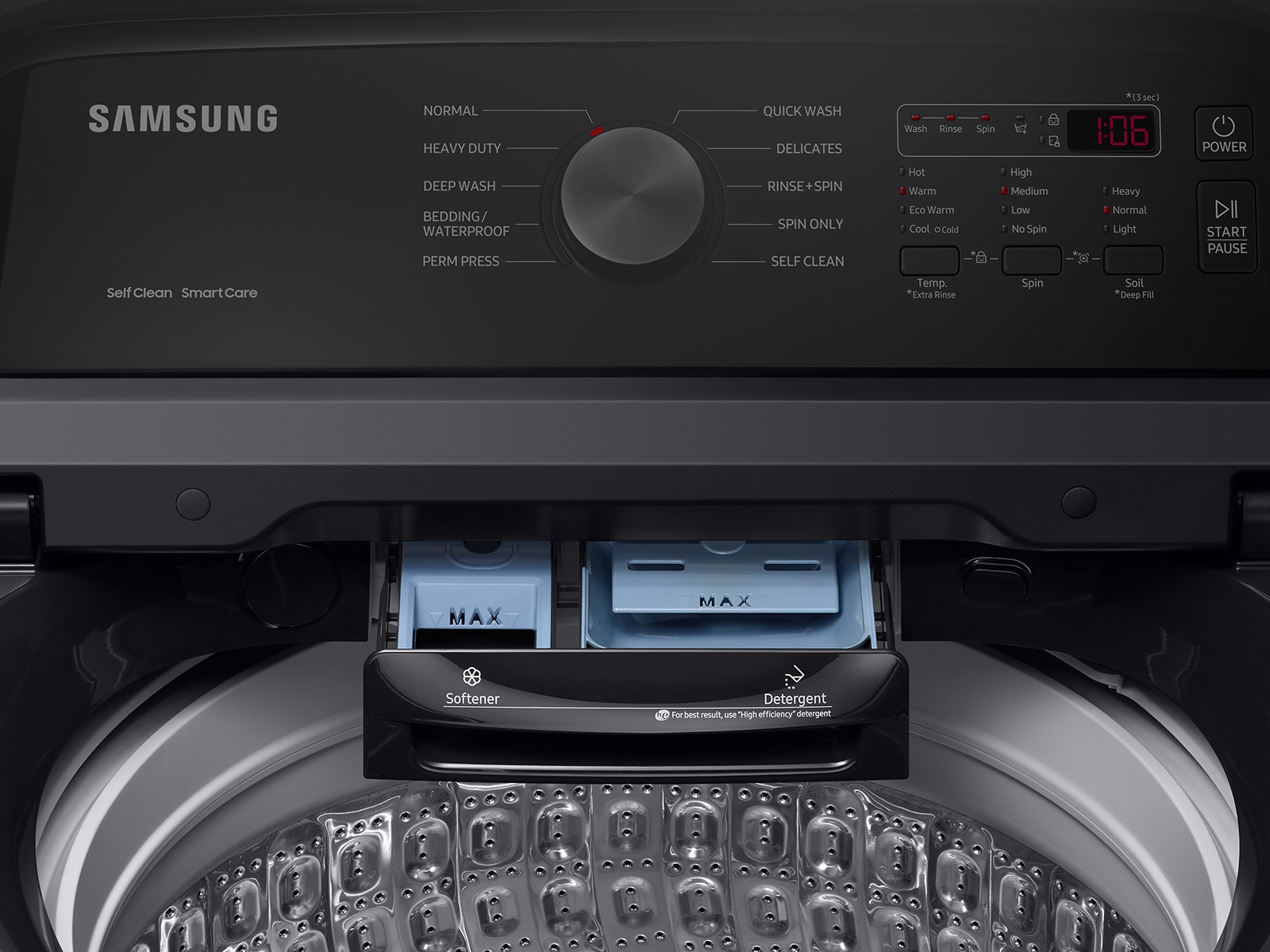 NEW Open Box Set of Samsung Washer 5.0 cu. Fingerprint Resistant Black –  DSL Appliance Outlet
