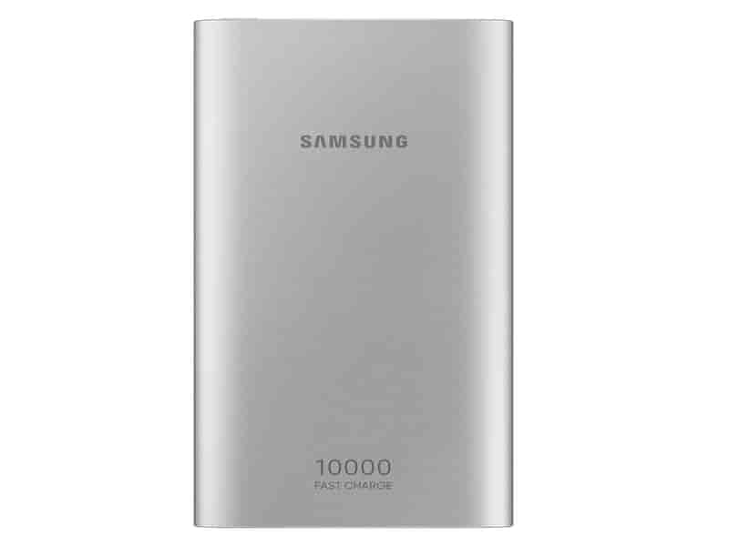 10,000 mAh Portable Battery with USB-C Cable, Silver