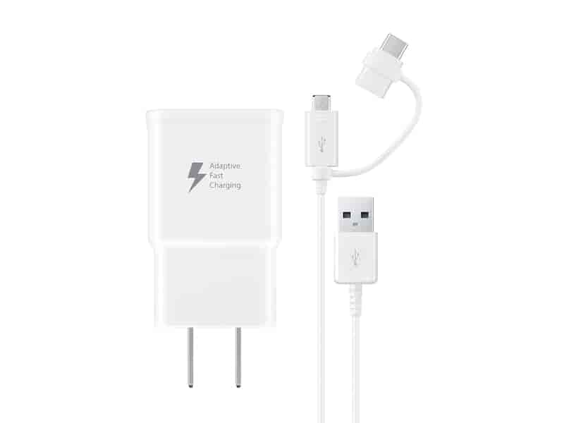 Fast Charge Travel Charger with Micro USB and USB-C combo cable, White