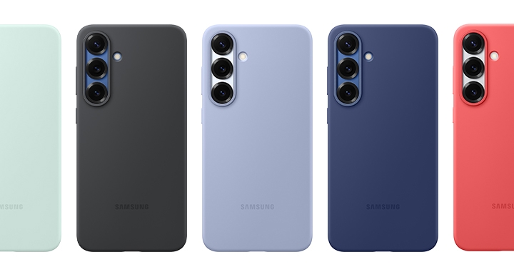 All available color options that Gray, Black, Light Blue, Mint and Red for the Silicone Case for Galaxy S25+ are shown.