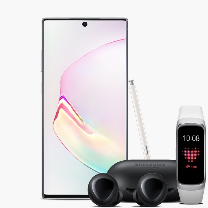 Get free Galaxy Buds and a free Galaxy Fit when you buy a Galaxy Note10+, starting at $599 with eligible trade inᶿ.