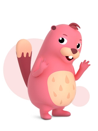 Simulated image of Bobby the beaver from the Kids Home village with the icon for Bobby’s Canvas application.
