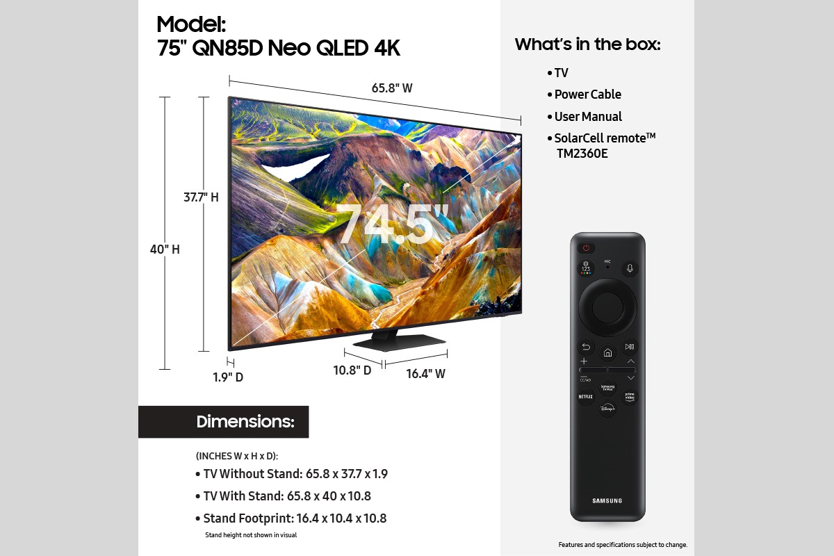 75-Inch TV Dimensions - ElectronicsHub USA