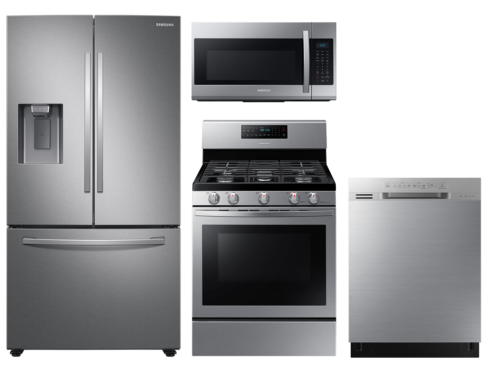 Large capacity 3-door refrigerator & gas range package in stainless stainless