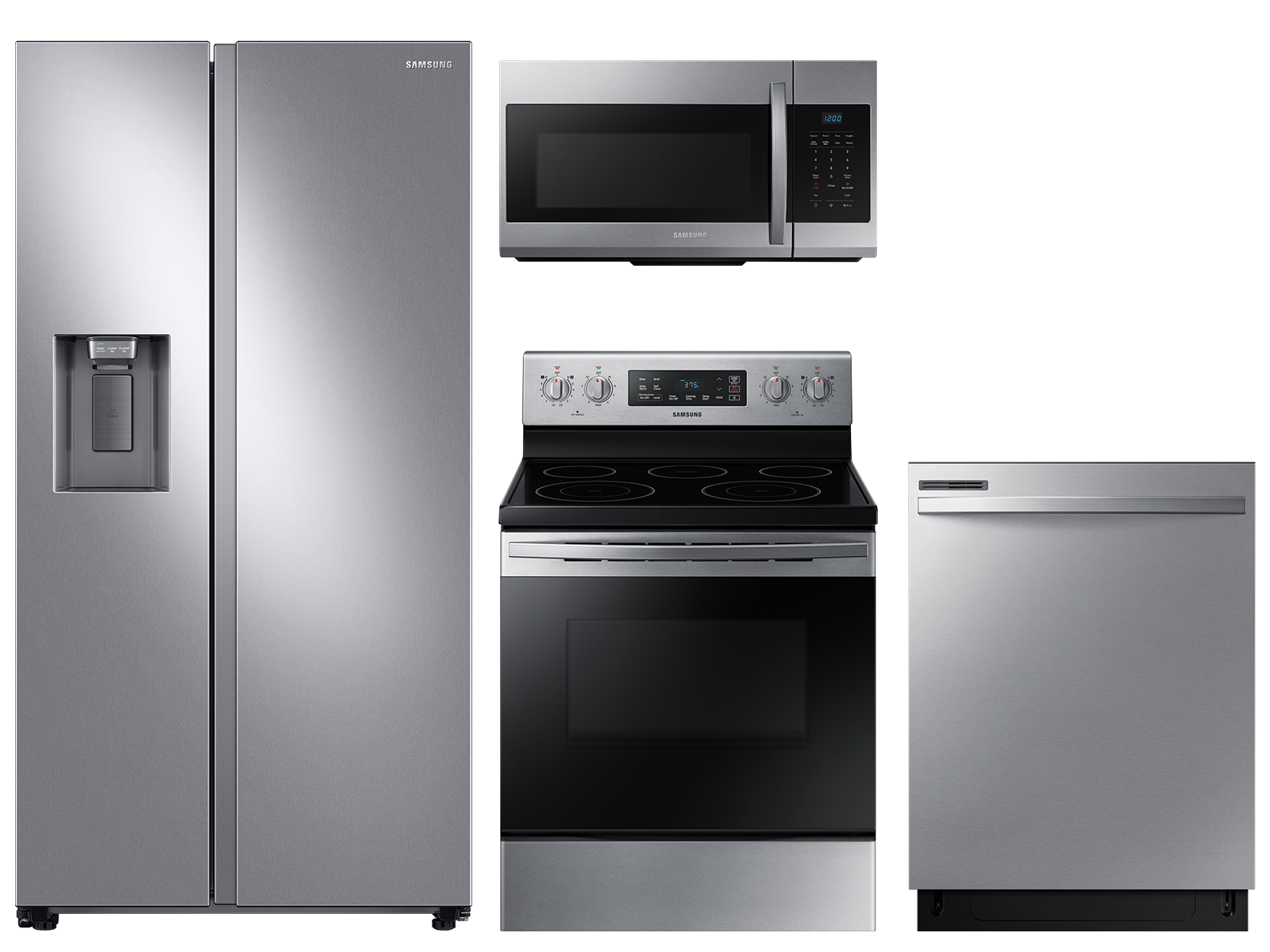 Large capacity Side-by-Side refrigerator & electric range package in stainless steel