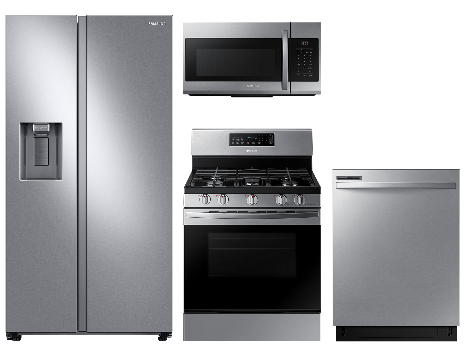 Large capacity Side-by-Side refrigerator & gas range package in stainless steel