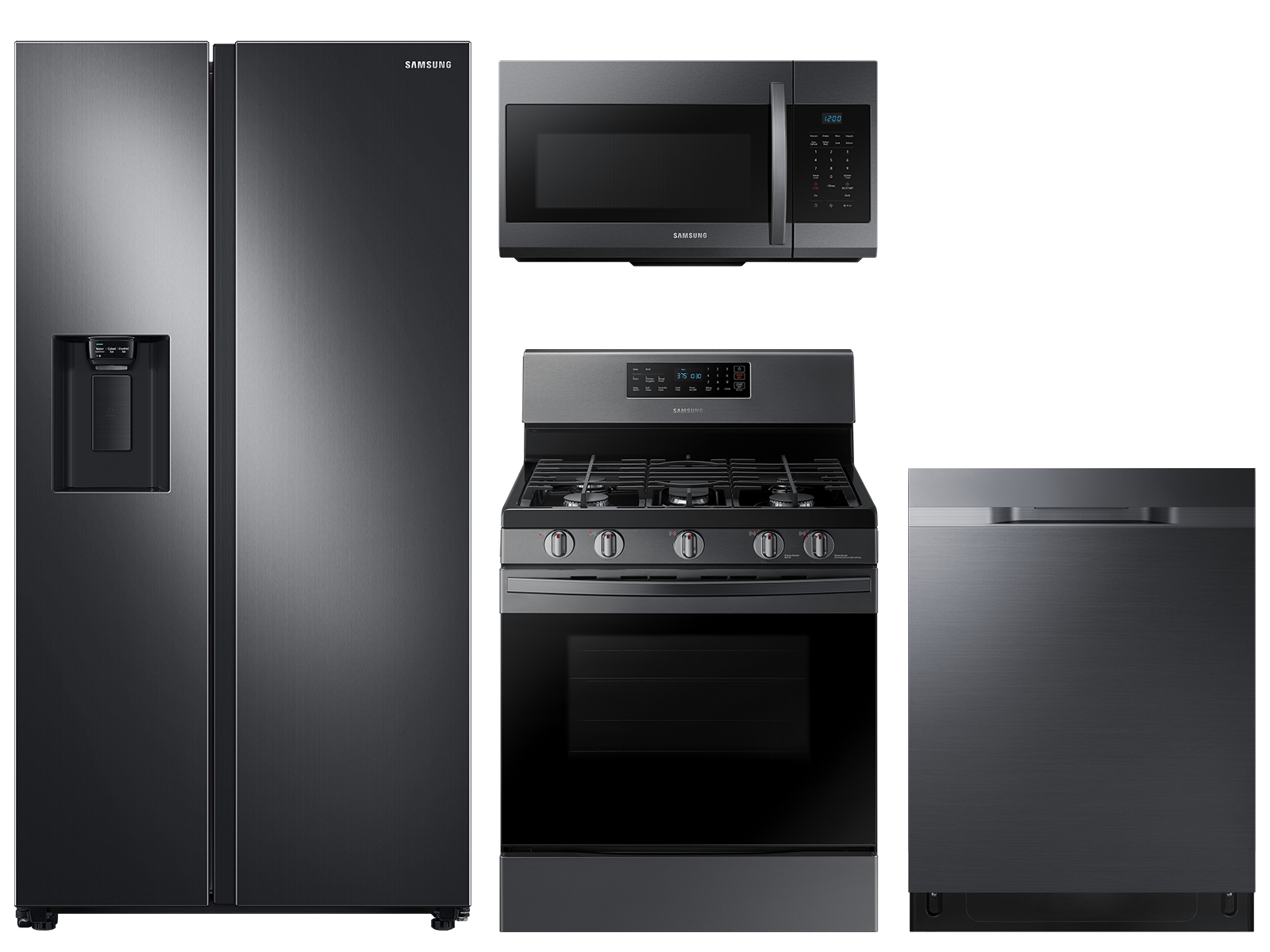 Photos - Fridge Samsung Large capacity Side-by-Side refrigerator & gas range package in Bl 