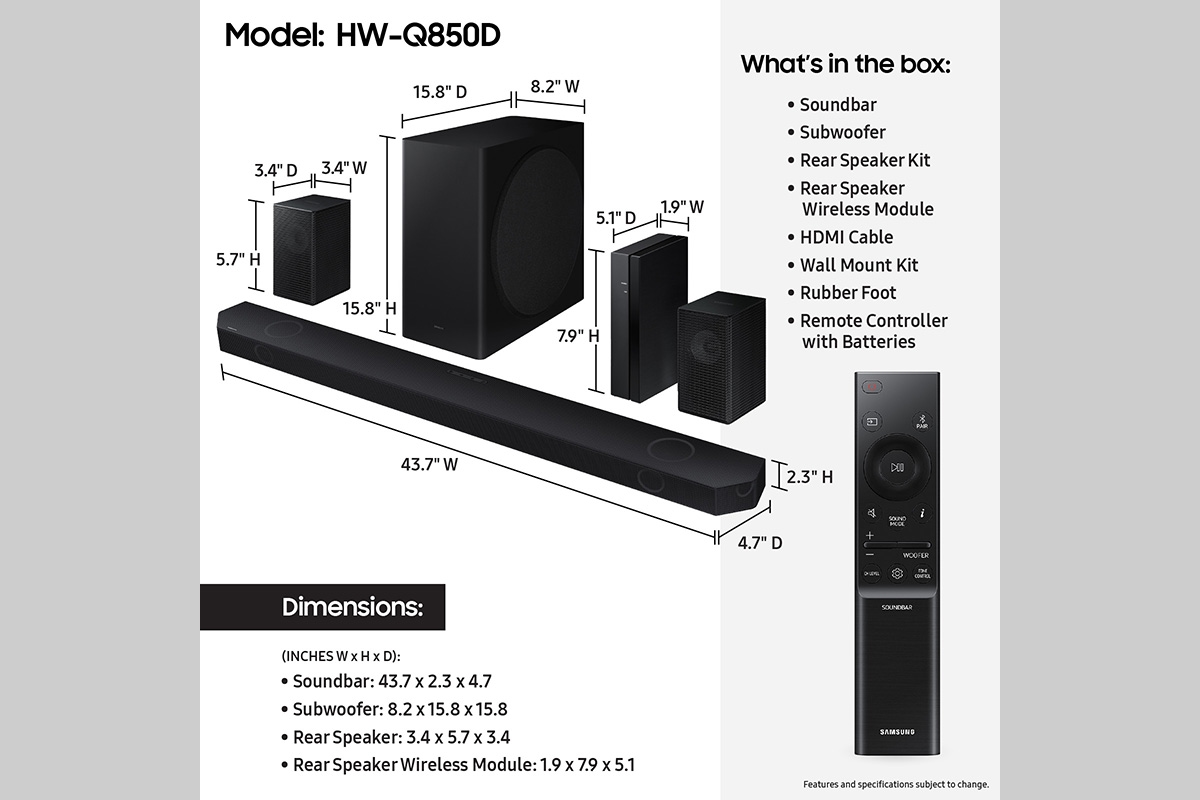 Thumbnail image of Q-series 7.1.2 ch. Wireless Dolby ATMOS Soundbar + Rear Speakers w/ Q-Symphony / HW-Q850D