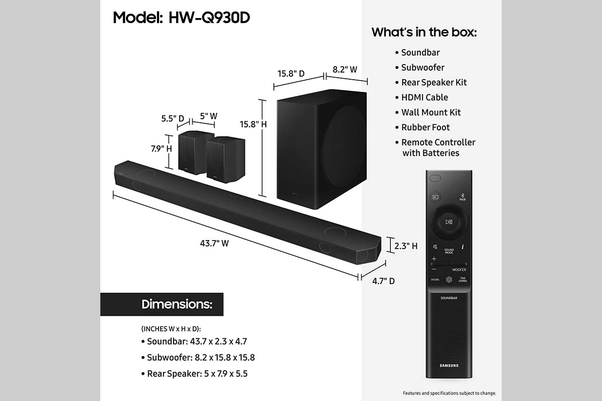 Thumbnail image of Q-series 9.1.4 ch. Wireless Dolby ATMOS Soundbar + Rear Speakers w/ Q-Symphony / HW-Q930D