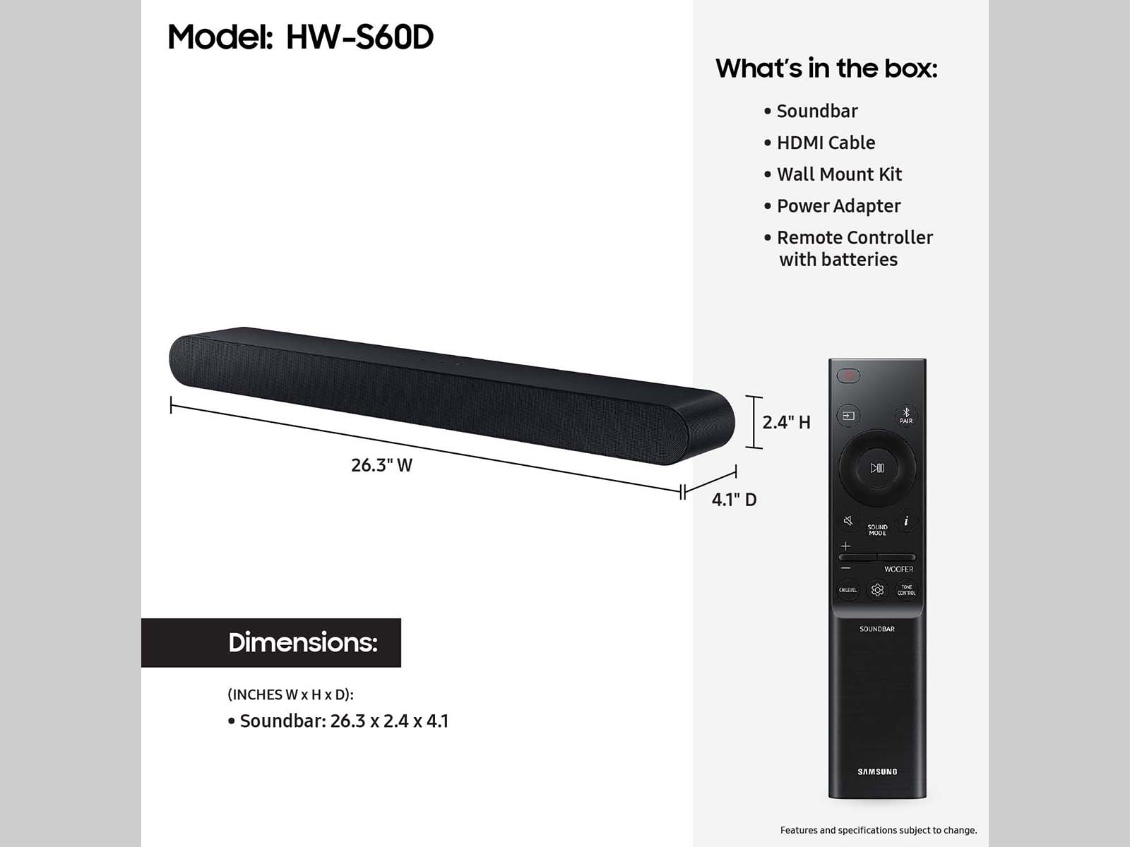 Thumbnail image of S-series All-in-one 5.0ch. Wireless Dolby ATMOS Soundbar w/ Q-Symphony / HW-S60D