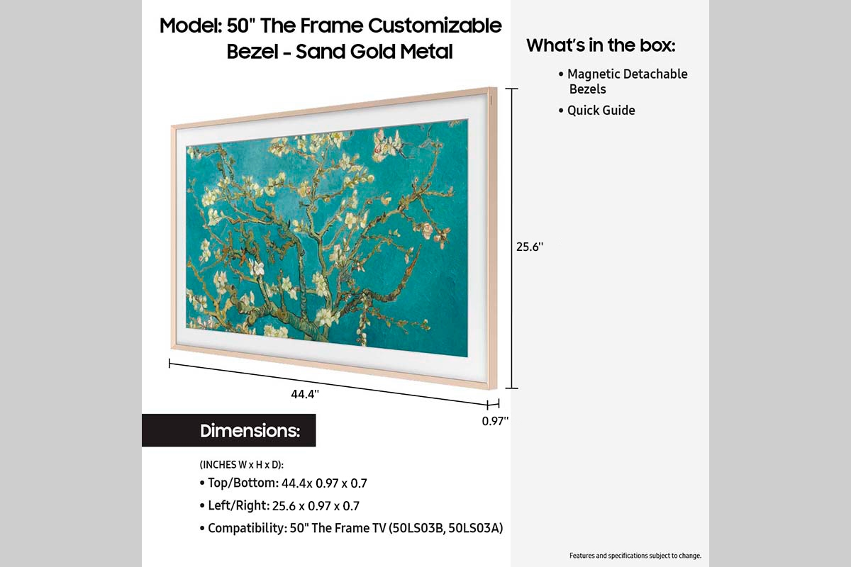 Thumbnail image of (2021-2024) 50&quot; The Frame Customizable Bezel &ndash; Sand Gold Metal