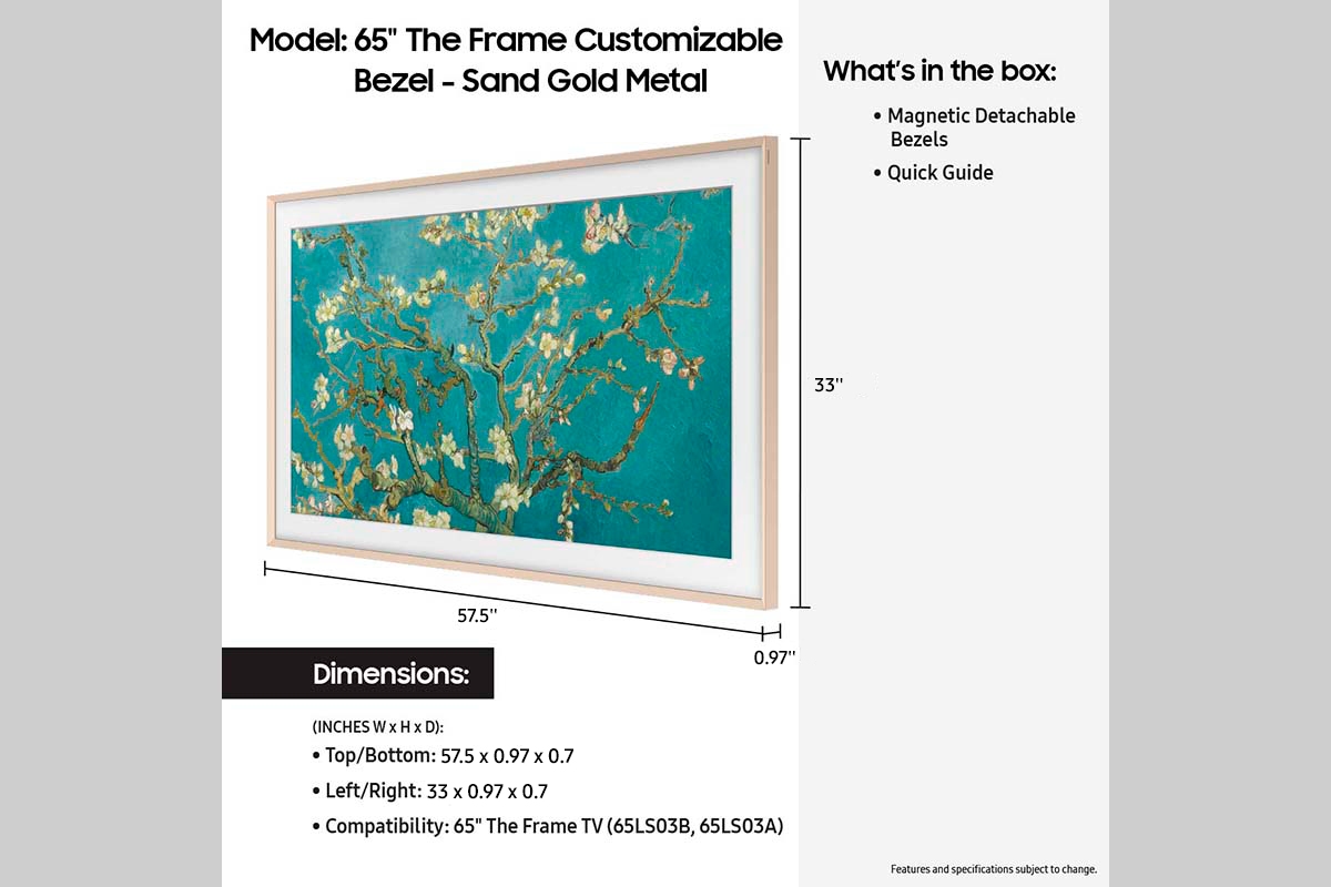 Thumbnail image of (2021-2024) 65&quot; The Frame Customizable Bezel &ndash; Sand Gold Metal