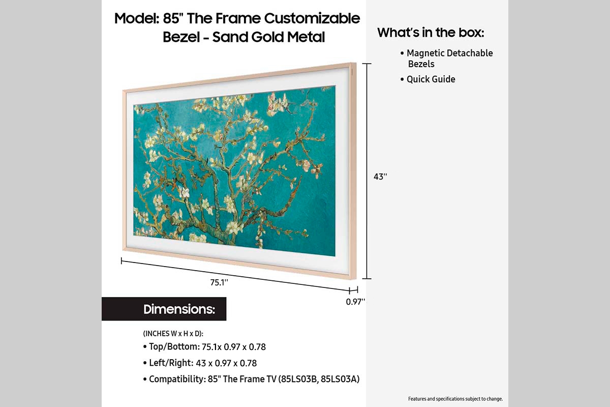 Thumbnail image of (2021-2024) 85&quot; The Frame Customizable Bezel &ndash; Sand Gold Metal