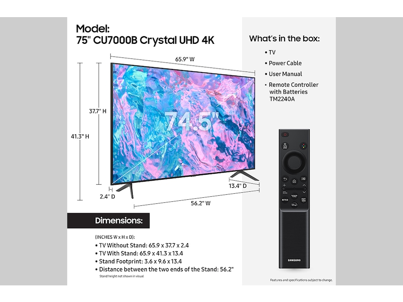 75-Inch Class CU7000B 4K Crystal UHD Smart TV (2023) | Samsung US