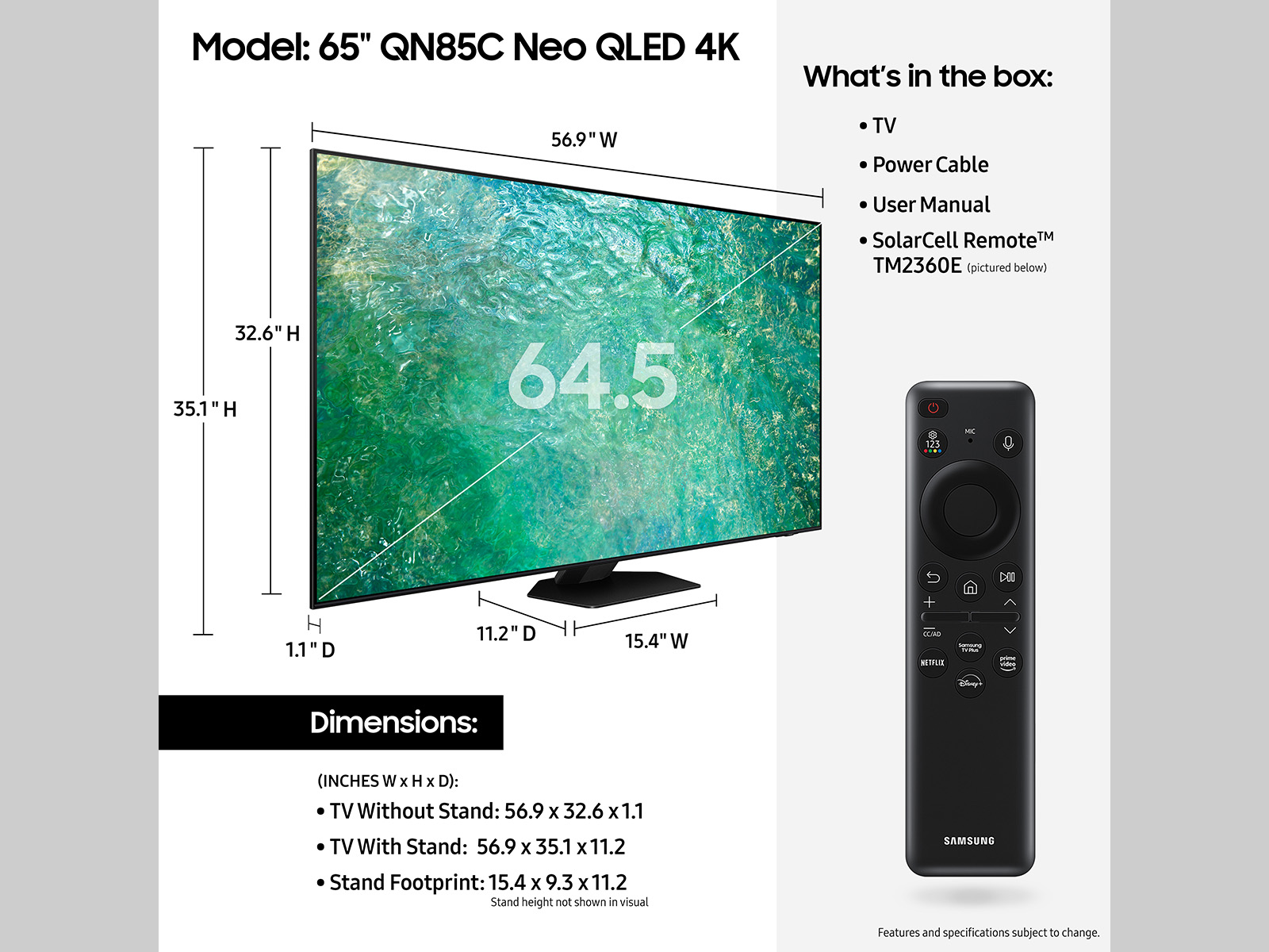 TV Samsung 65 TQ65QN95C - NeoQLED, 4K Ultra HD, 144 Hz