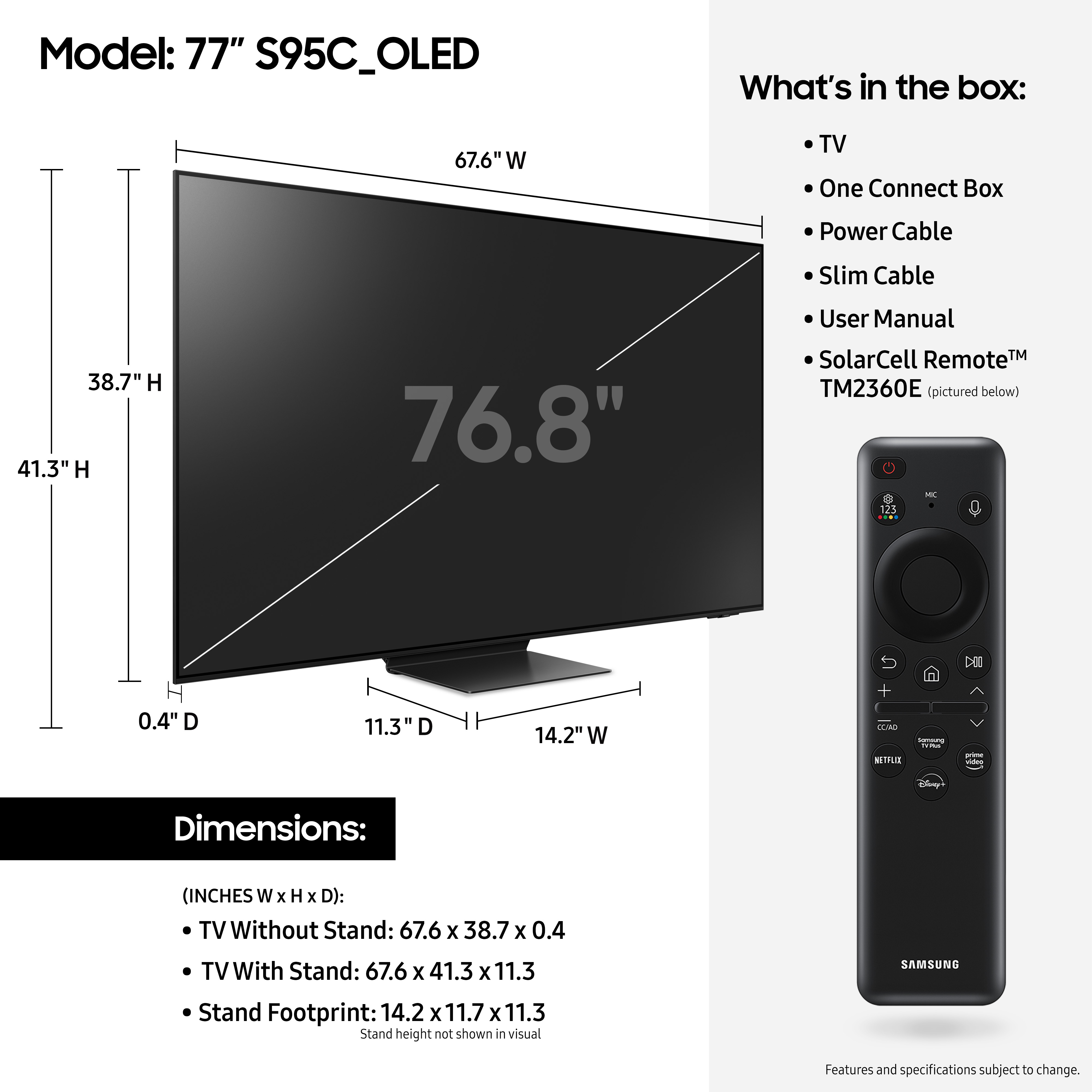 Samsung 77 Class S95C OLED 4K UHD Smart Tizen TV QN77S95CAFXZA