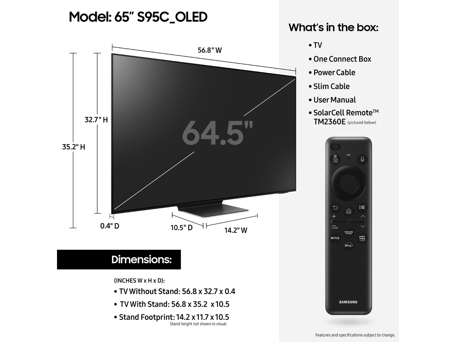 TV SAMSUNG TQ65S92CATXXC (OLED - 65'' - 165 cm - 4K Ultra HD