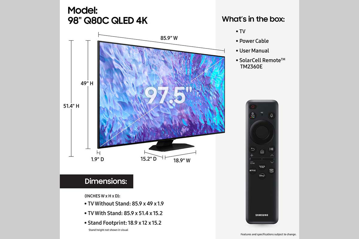 Samsung 98 Inch QLED 4K Smart TV 2023 with 3.1.2ch Soundbar White  887276747521