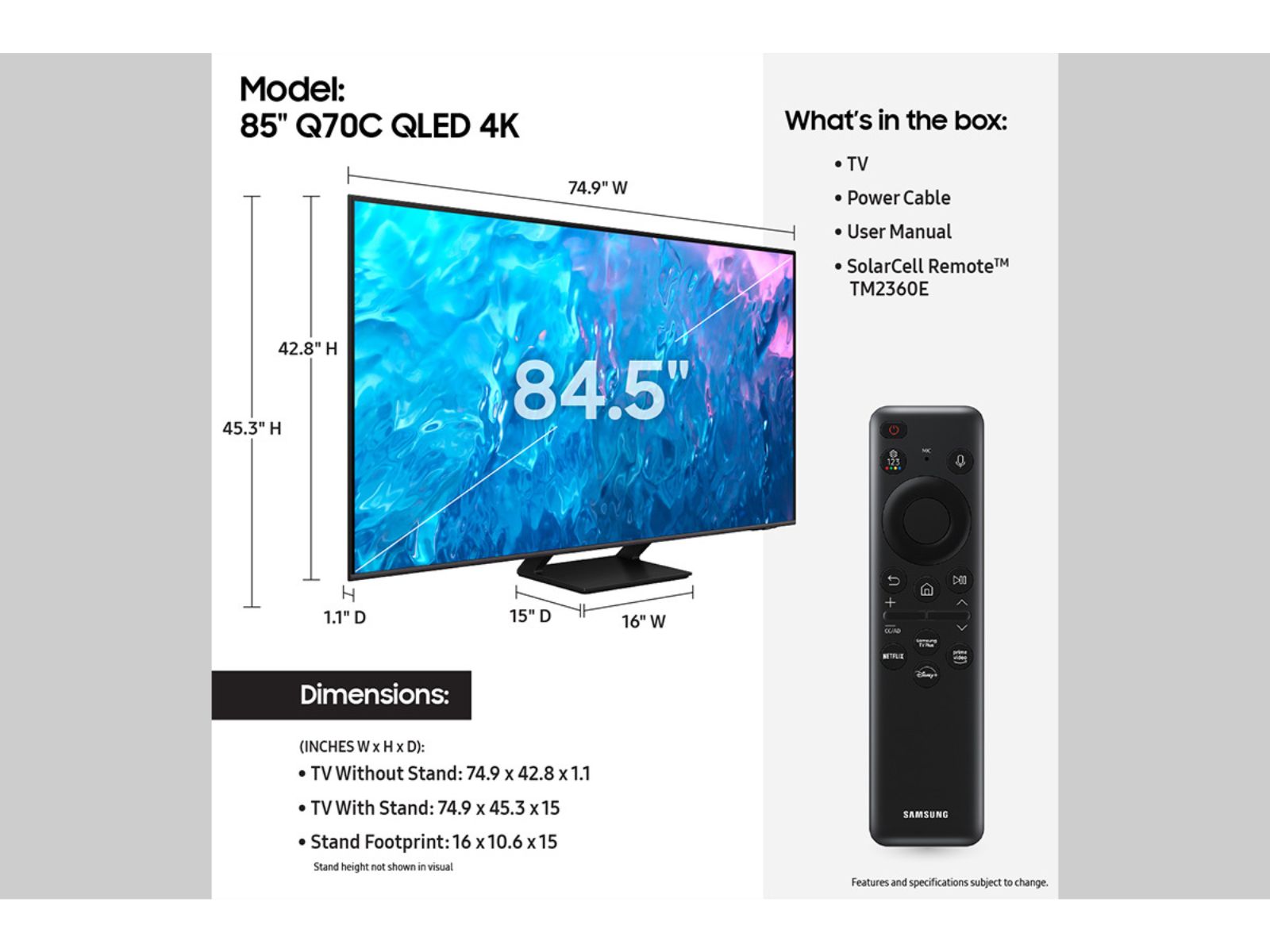  SAMSUNG 85-Inch Class QLED 4K UHD Q70A Series Dual LED Quantum  HDR, Motion Xcelerator Turbo+, Multi View Screen, Smart TV with Alexa  Built-In (QN85Q70AAFXZA) : Electronics