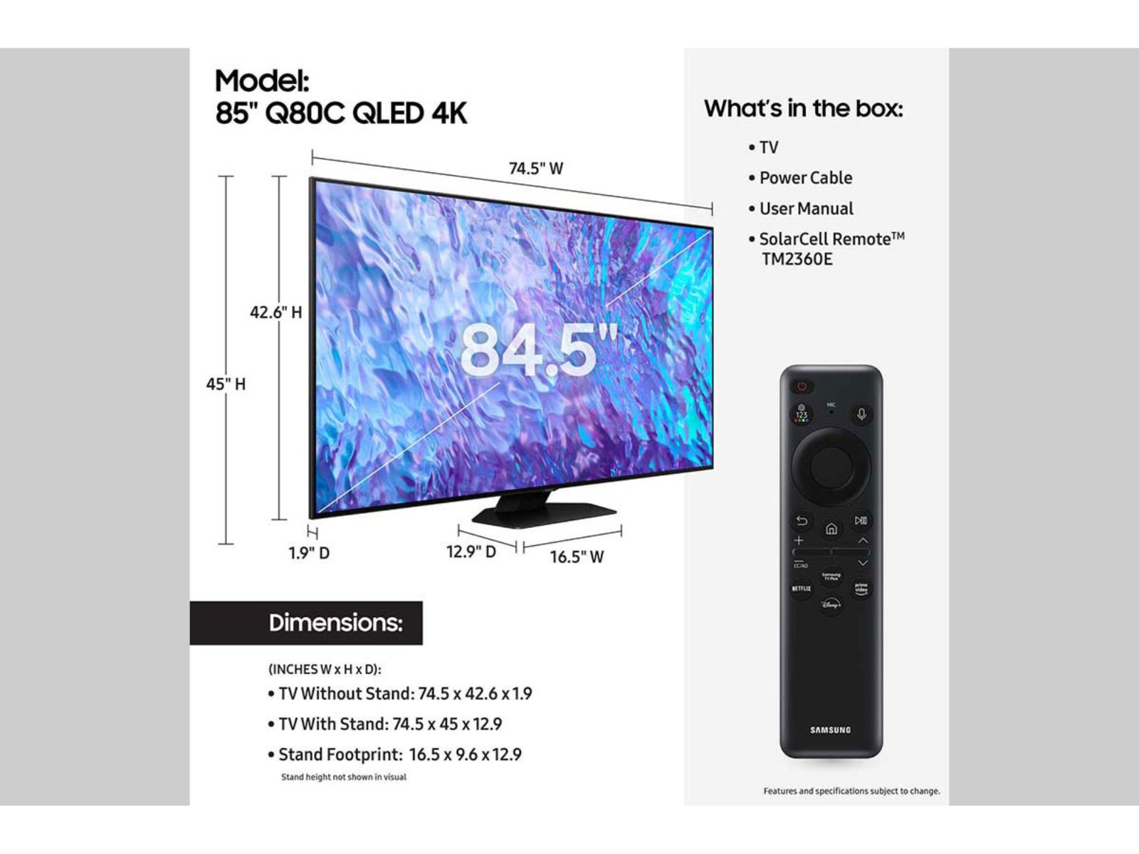 Samsung 65 inch Class Q80C QLED 4K Smart Tizen TV – 2023 Model