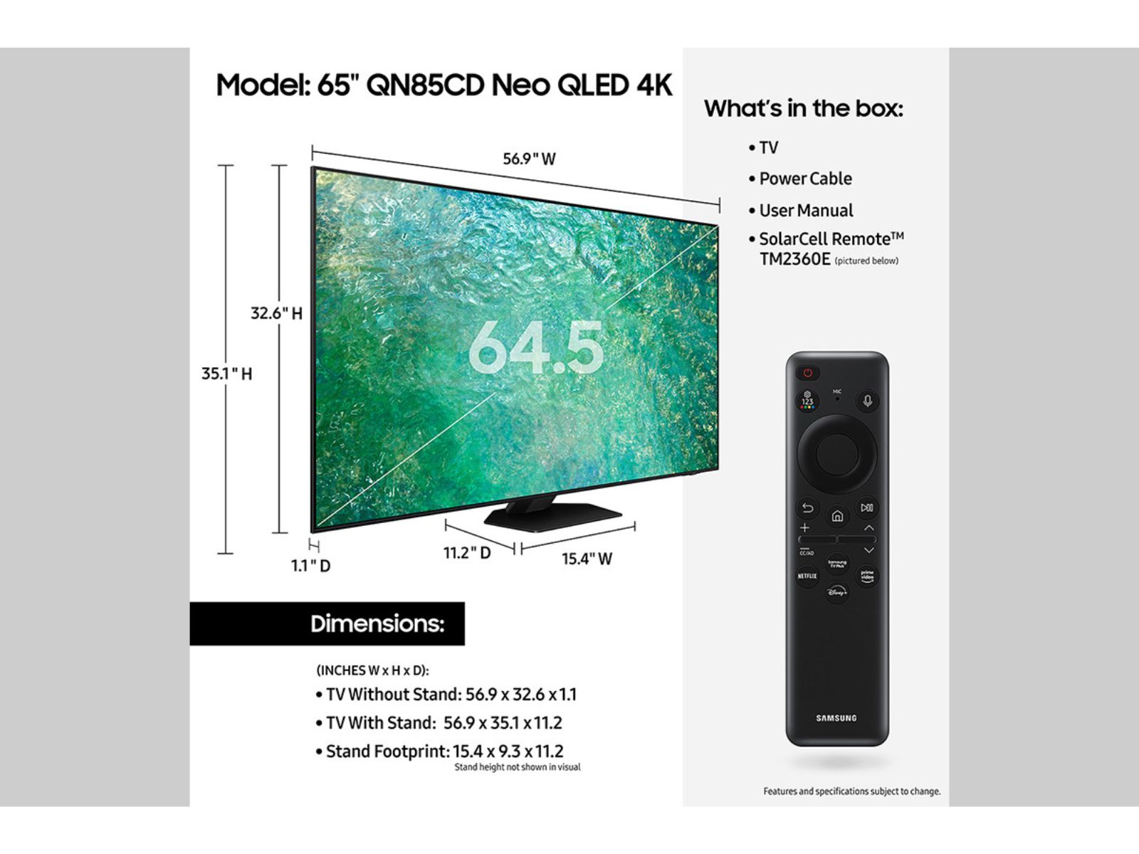 SAMSUNG 65-Inch Class Neo QLED 4K QN85B Series Mini LED Quantum HDR 24x,  Dolby Atmos, Object Tracking Sound, Motion Xcelerator Turbo+ Smart TV with
