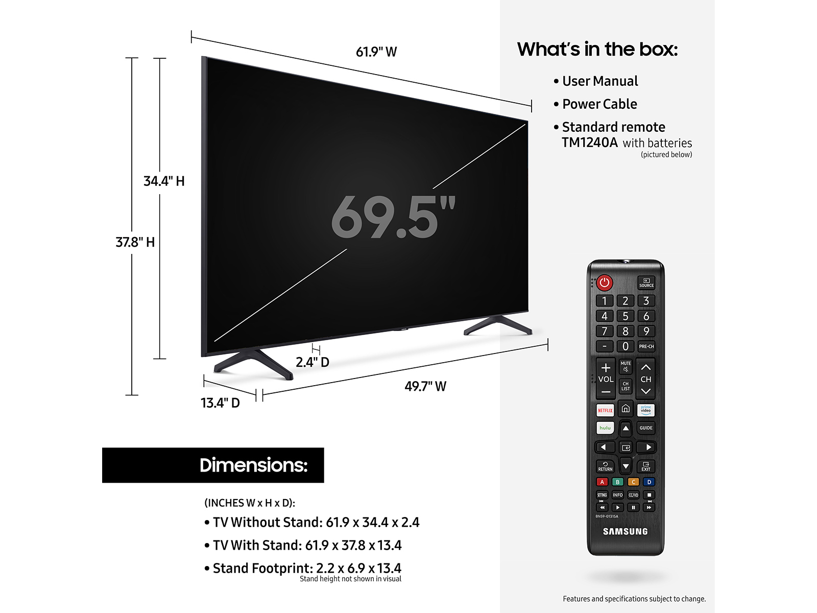 70 Class TU7000 Crystal UHD 4K Smart TV (2020) TVs - UN70TU7000BXZA