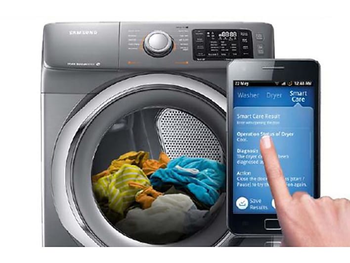 Smart phone feature washer and dryer