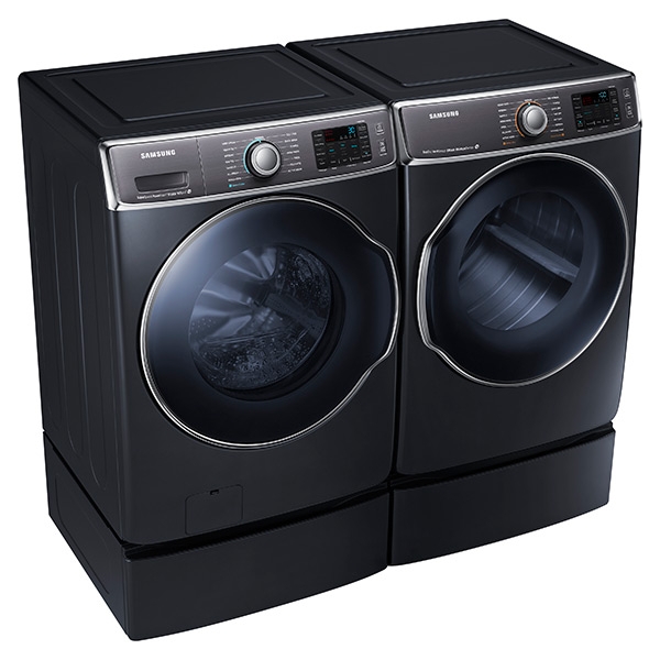 Samsung WF56H9100AW Front Load Washer & DV56H9100EW Electric Dryer w/ Pedestal Drawers