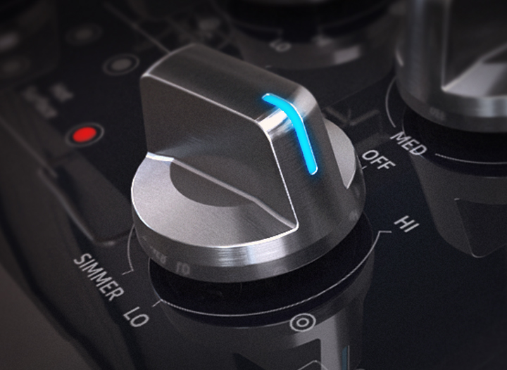 Blue LED illuminated knobs